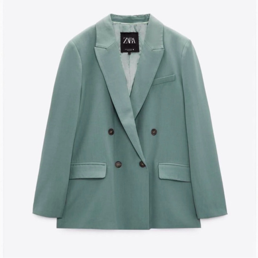Zara Double-Breasted Mint Green Blazer